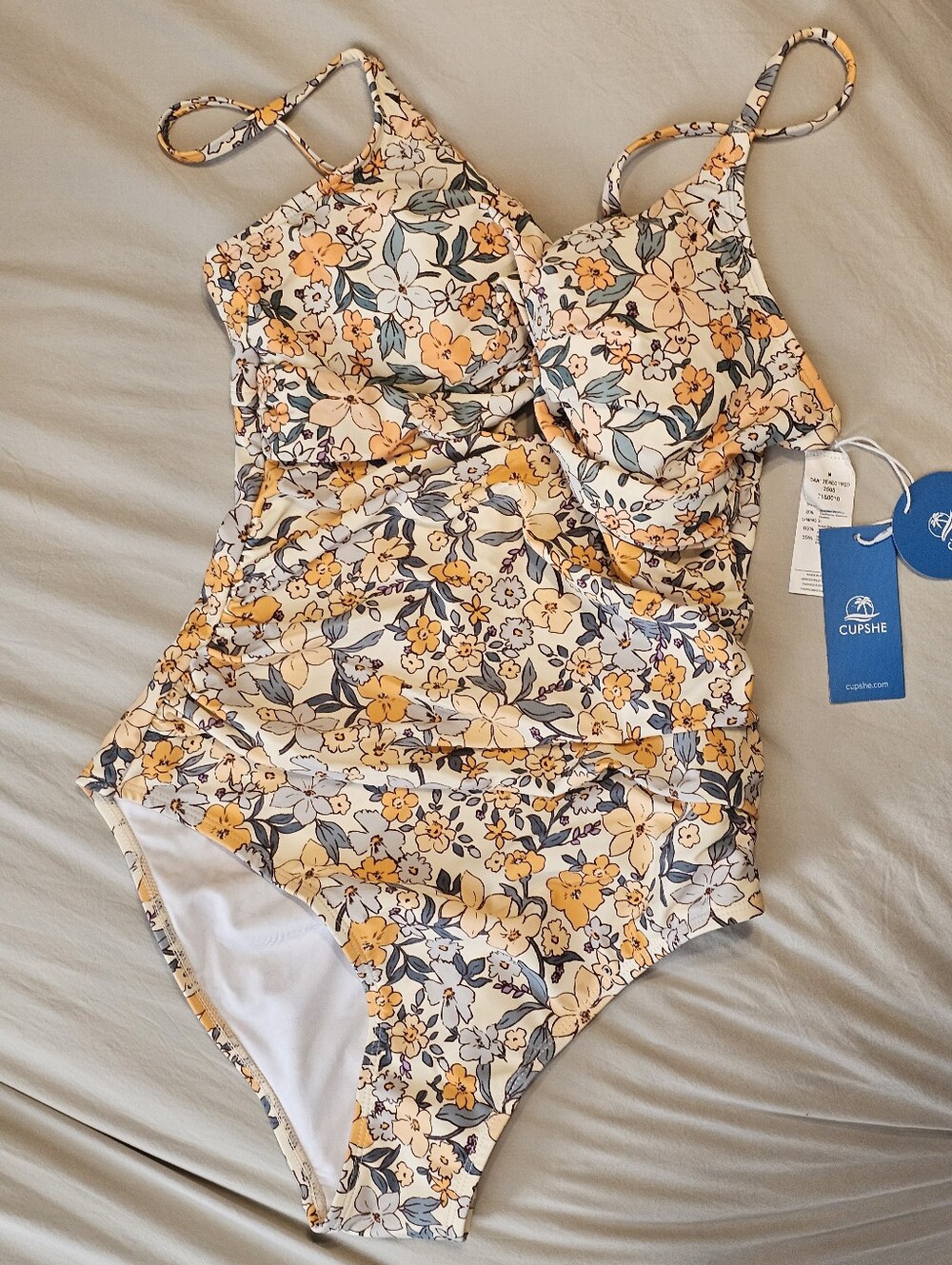 Cupshe Yellow Ditsy Wrapped Cutout One-Piece - Medium